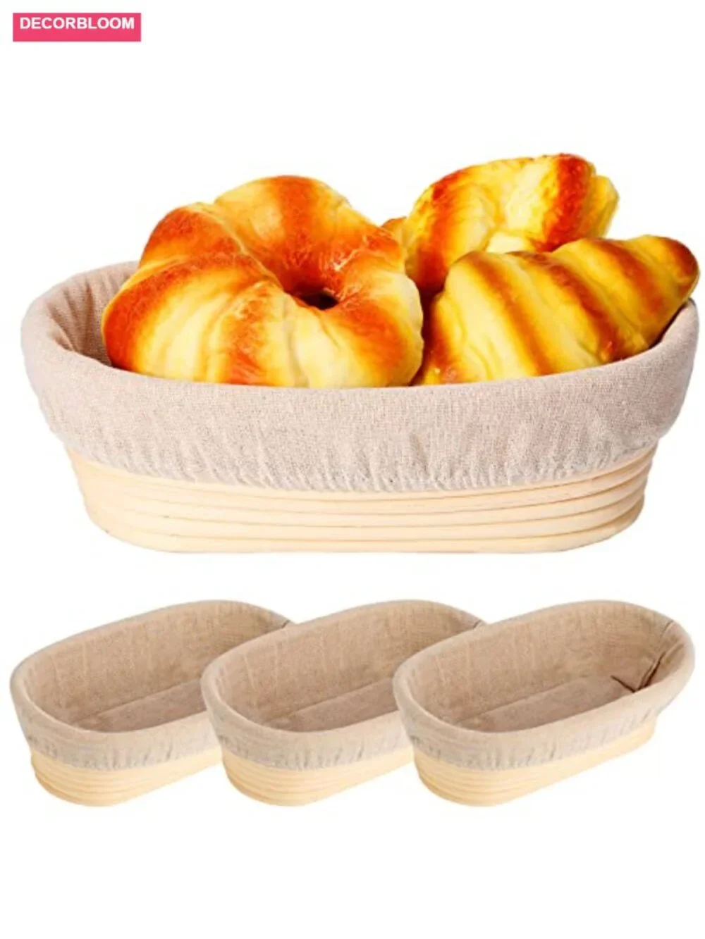 4 Pack Oval Banneton Proofing Basket Rattan Bread Dough Bowl with Linen Liner